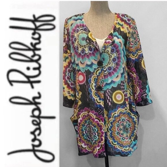 Joseph Ribkoff Tops - Joseph Ribkoff Multi-Colour Mandala Print Mesh Cardigan Size Large Artsy Boho